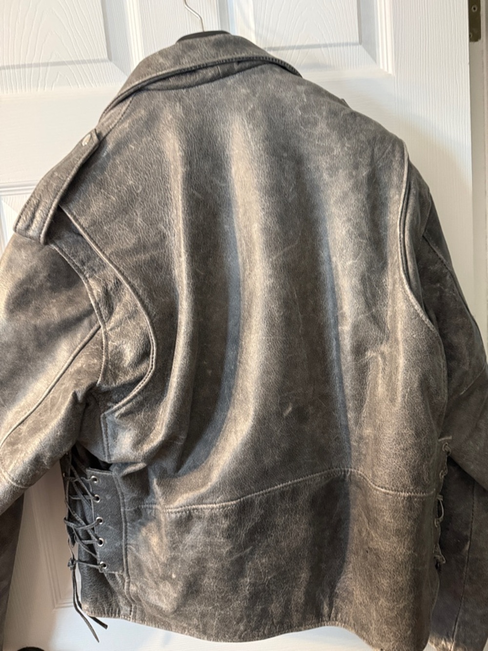 Unik Gray Distressed Leather Jacket - Picture 6 of 6